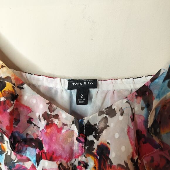 Torrid Clipdot Floral Chiffon Ruffled Tank Top - Picture 7 of 8